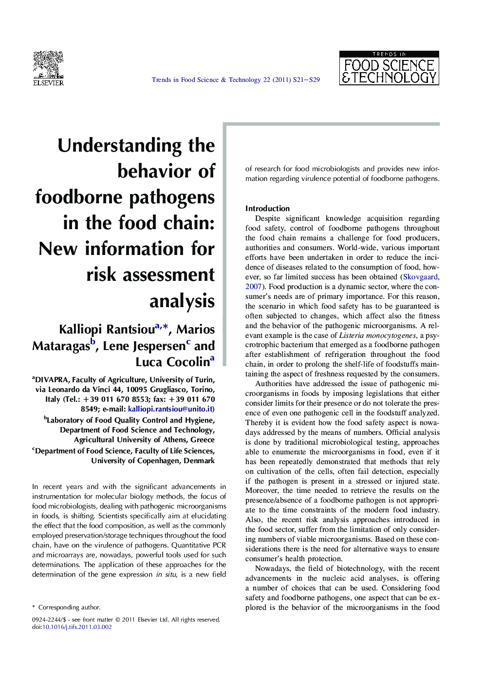 Understanding the behavior of foodborne pathogens in the food chain: New information for risk assessment analysis