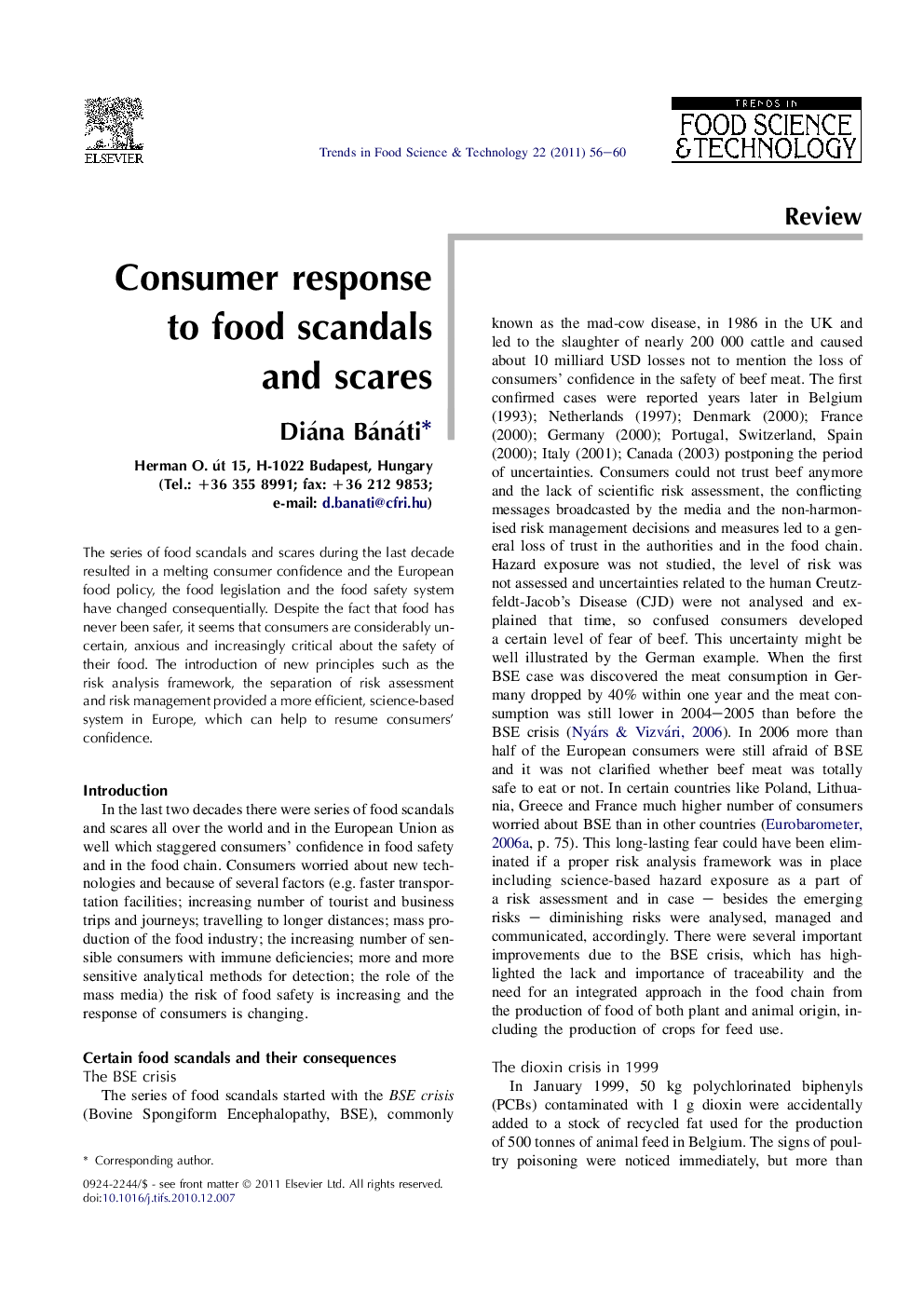 Consumer response to food scandals and scares