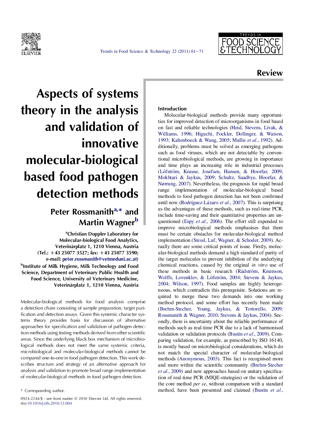 Aspects of systems theory in the analysis and validation of innovative molecular-biological based food pathogen detection methods