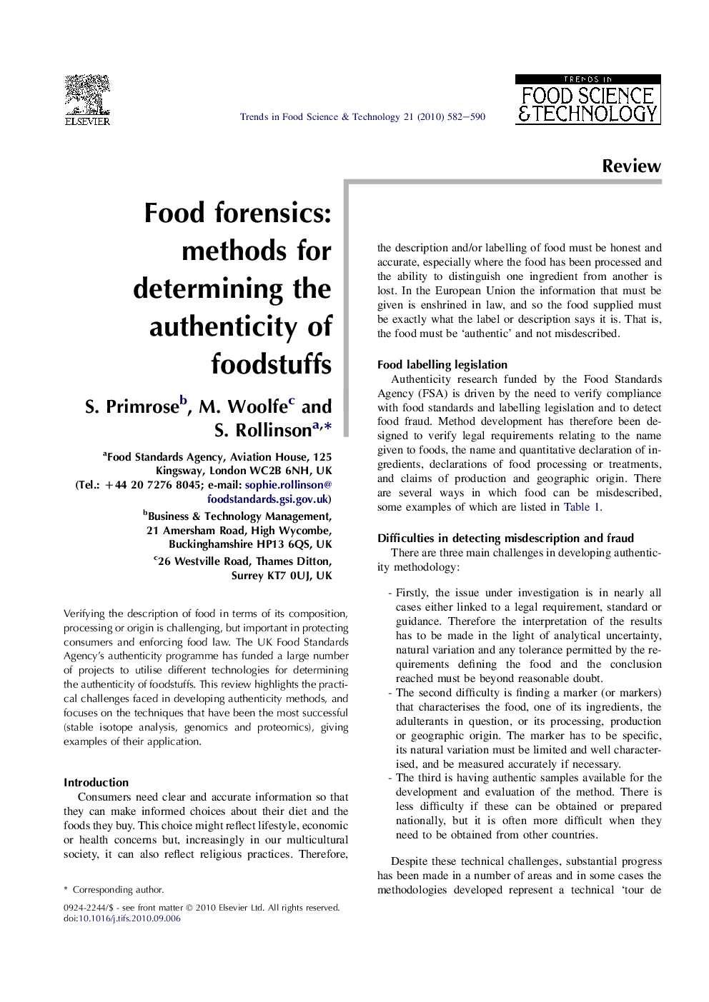 Food forensics: methods for determining the authenticity of foodstuffs