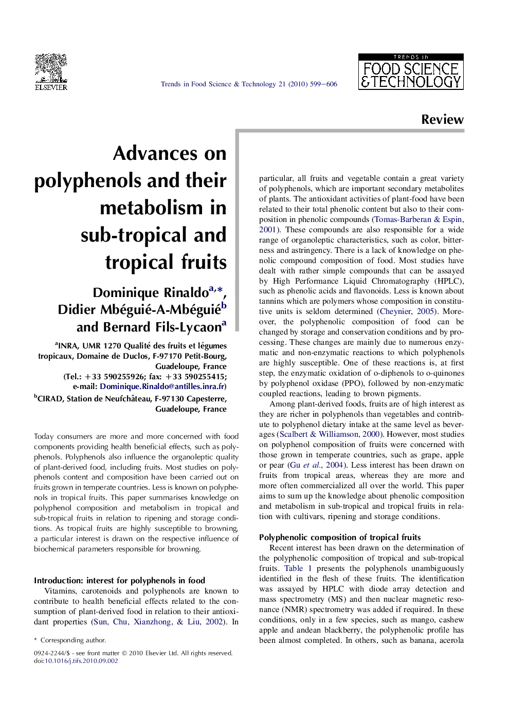 Advances on polyphenols and their metabolism in sub-tropical and tropical fruits