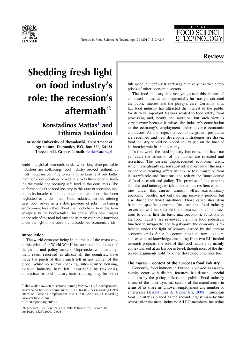 Shedding fresh light on food industry's role: the recession's aftermath 