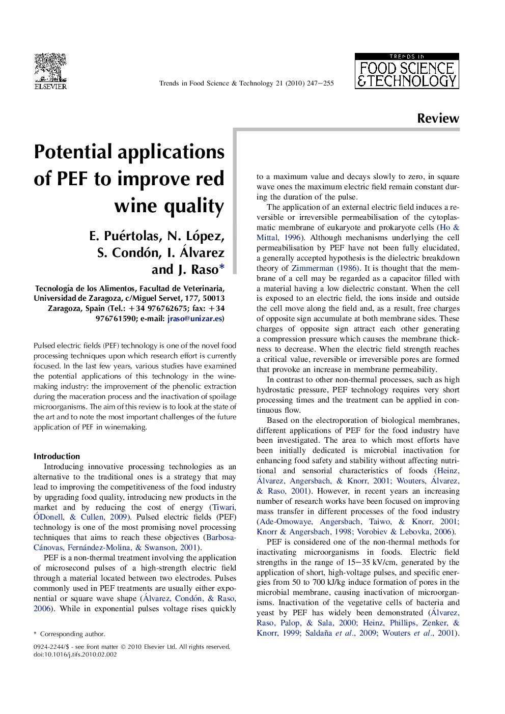 Potential applications of PEF to improve red wine quality