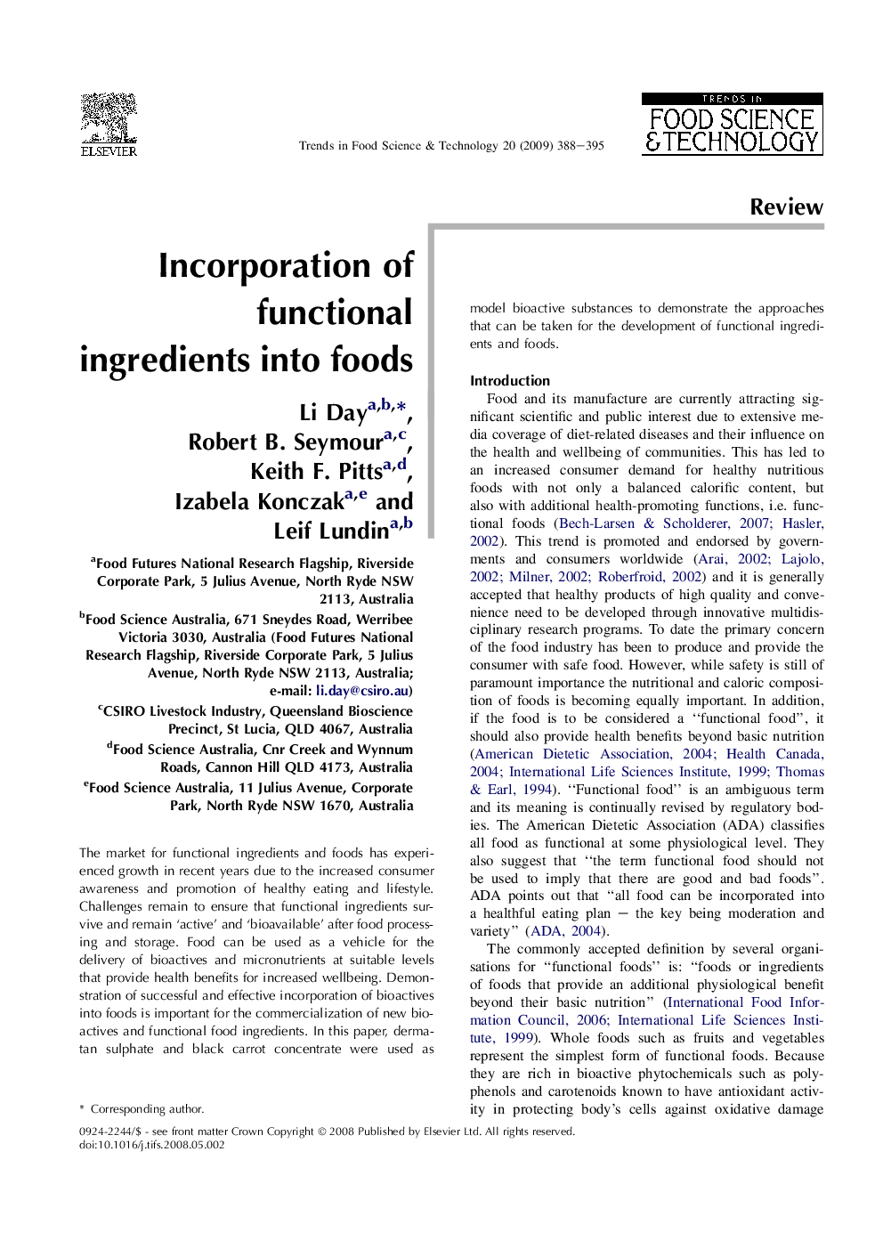 Incorporation of functional ingredients into foods