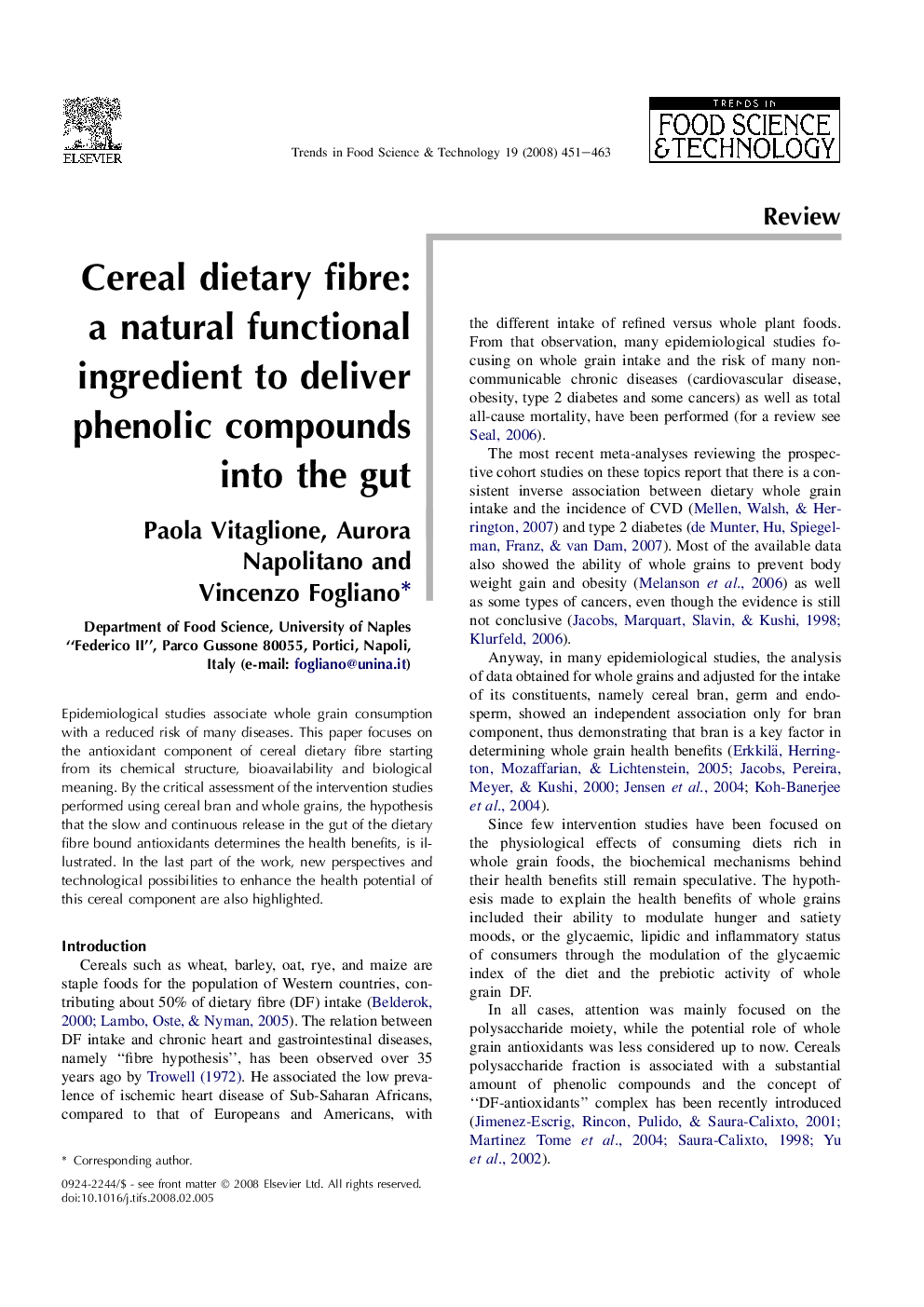 Cereal dietary fibre: a natural functional ingredient to deliver phenolic compounds into the gut