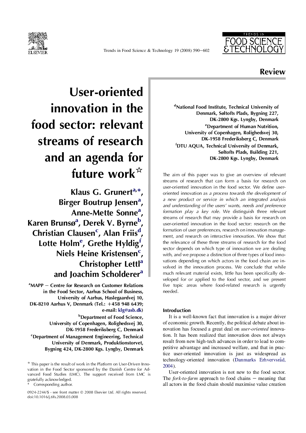 User-oriented innovation in the food sector: relevant streams of research and an agenda for future work 