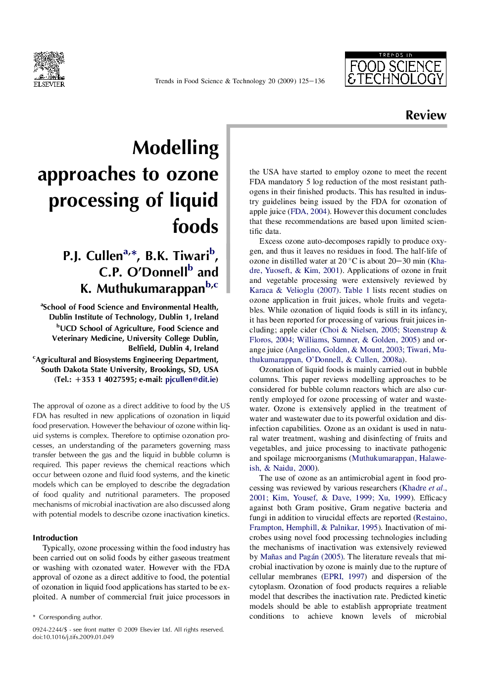 Modelling approaches to ozone processing of liquid foods