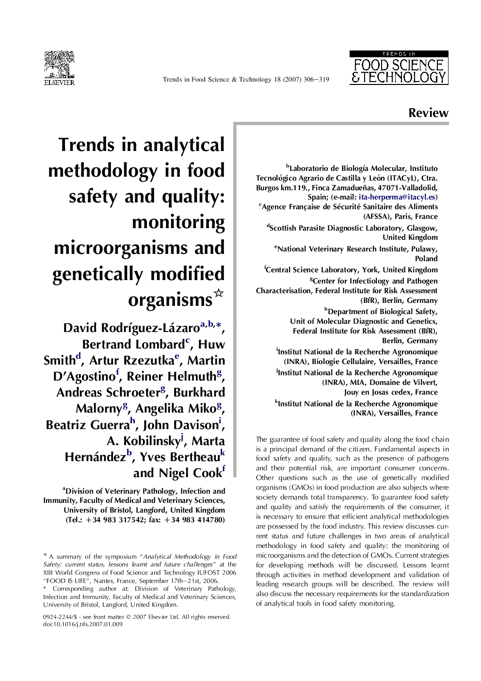Trends in analytical methodology in food safety and quality: monitoring microorganisms and genetically modified organisms 