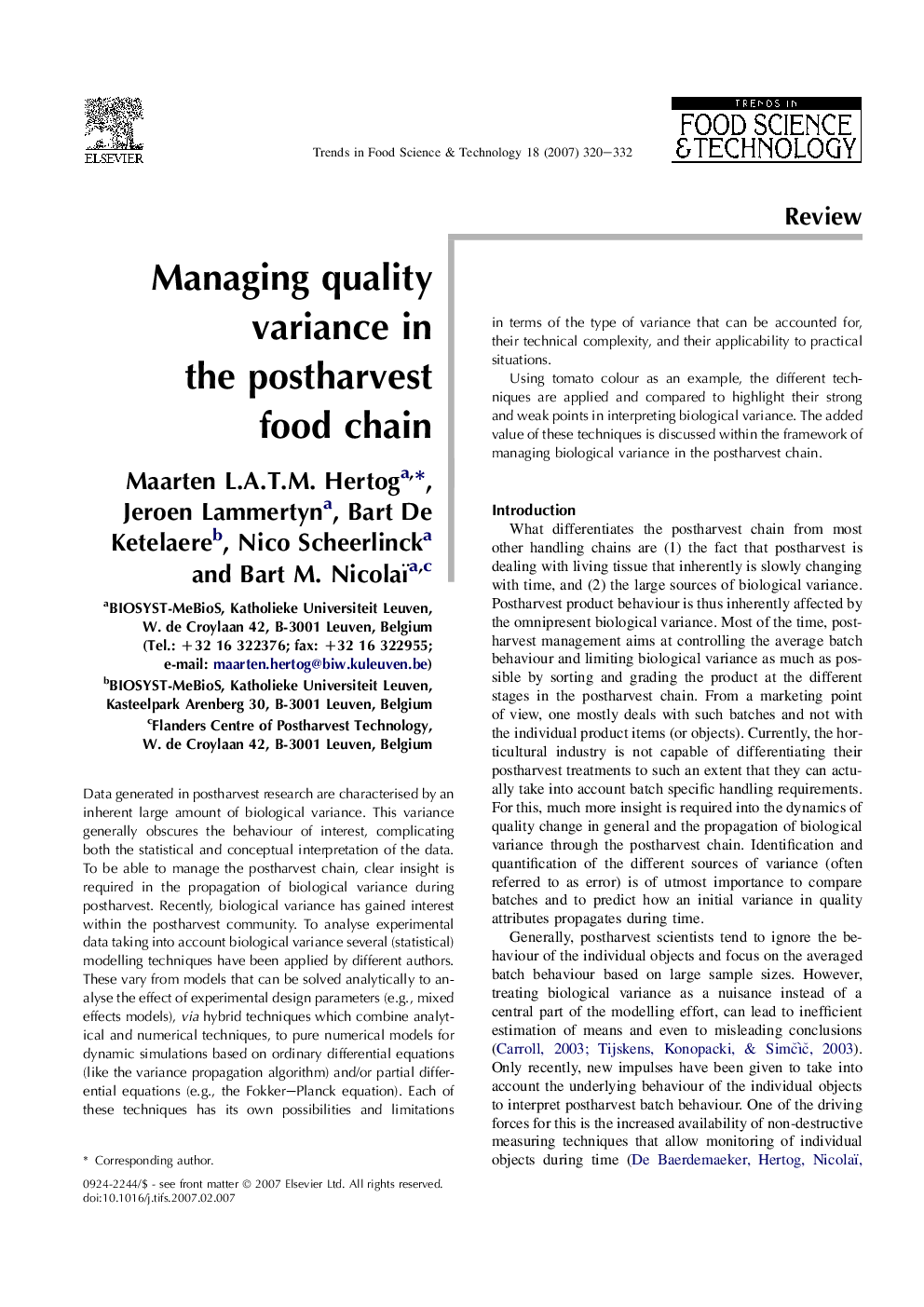 Managing quality variance in the postharvest food chain