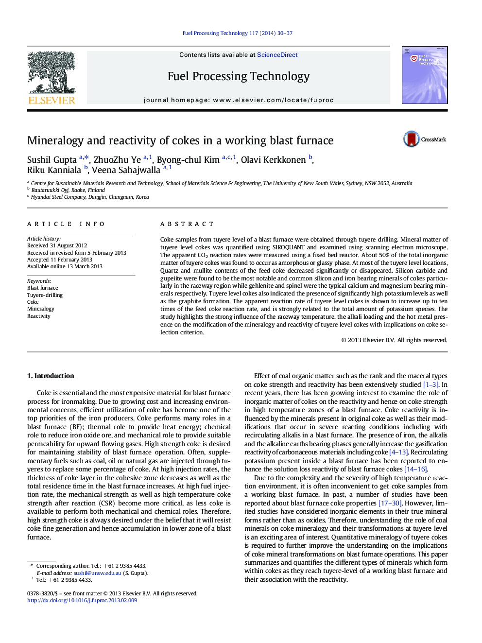 Mineralogy and reactivity of cokes in a working blast furnace