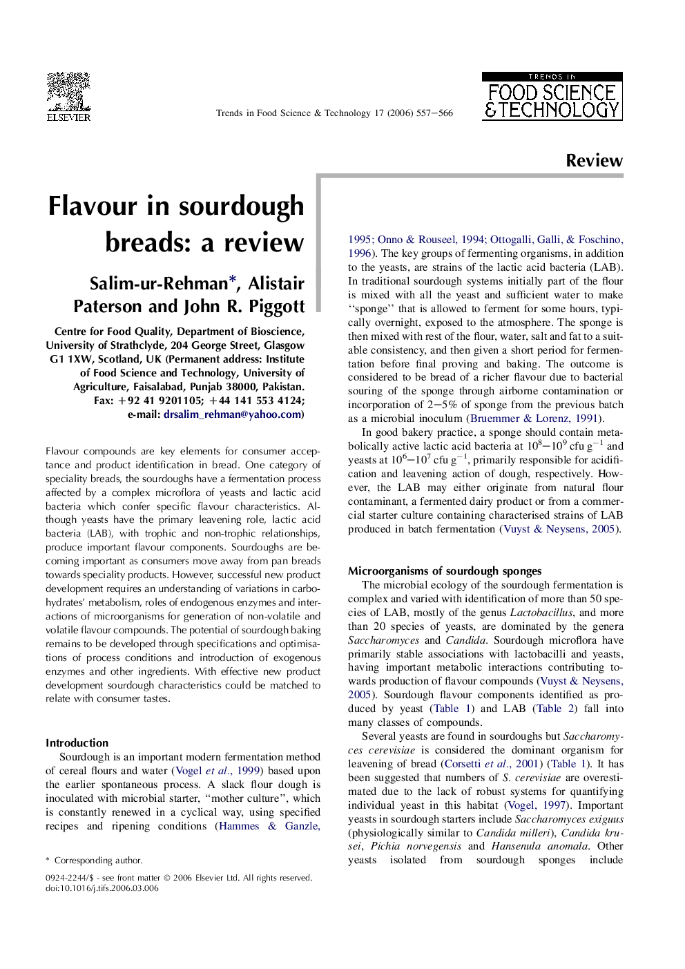 Flavour in sourdough breads: a review