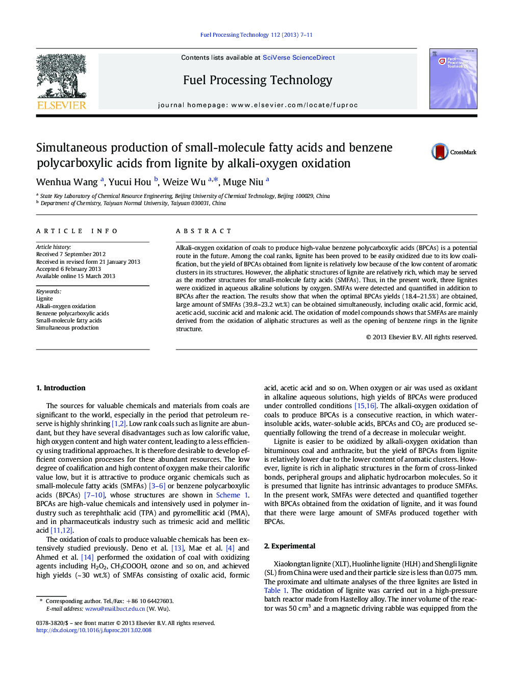 Simultaneous production of small-molecule fatty acids and benzene polycarboxylic acids from lignite by alkali-oxygen oxidation