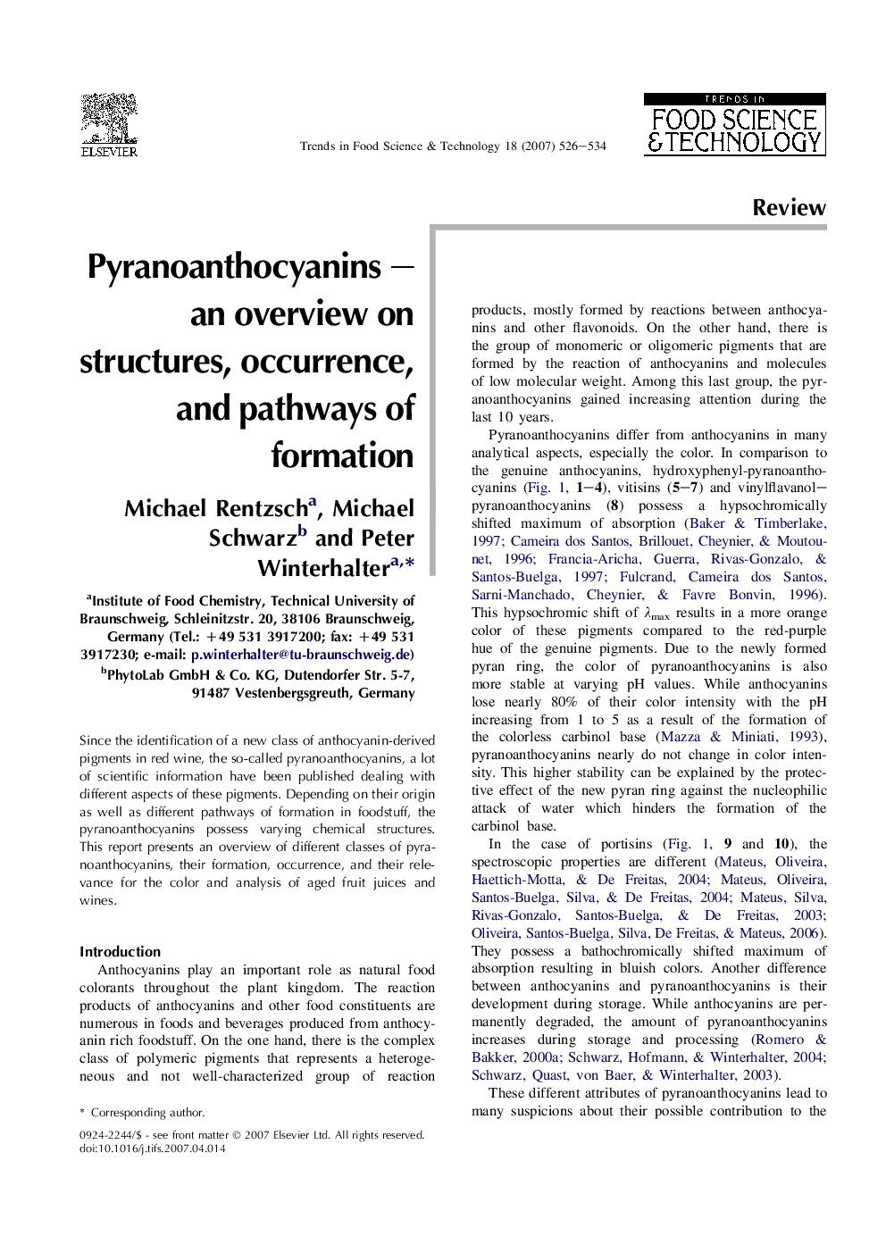 Pyranoanthocyanins – an overview on structures, occurrence, and pathways of formation