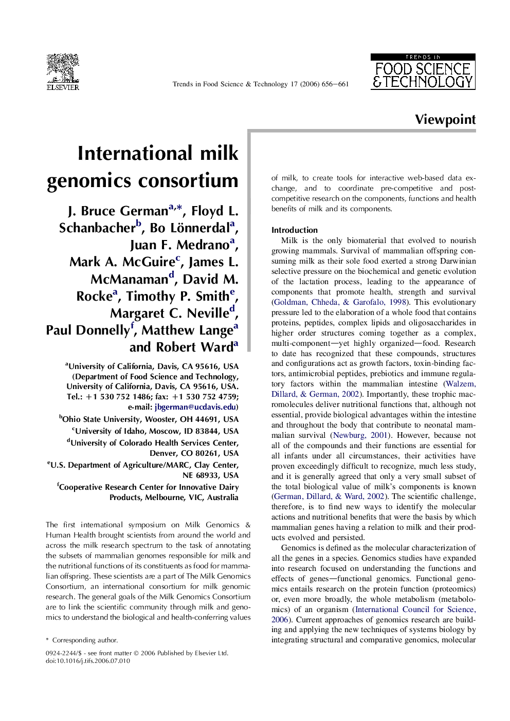 International milk genomics consortium