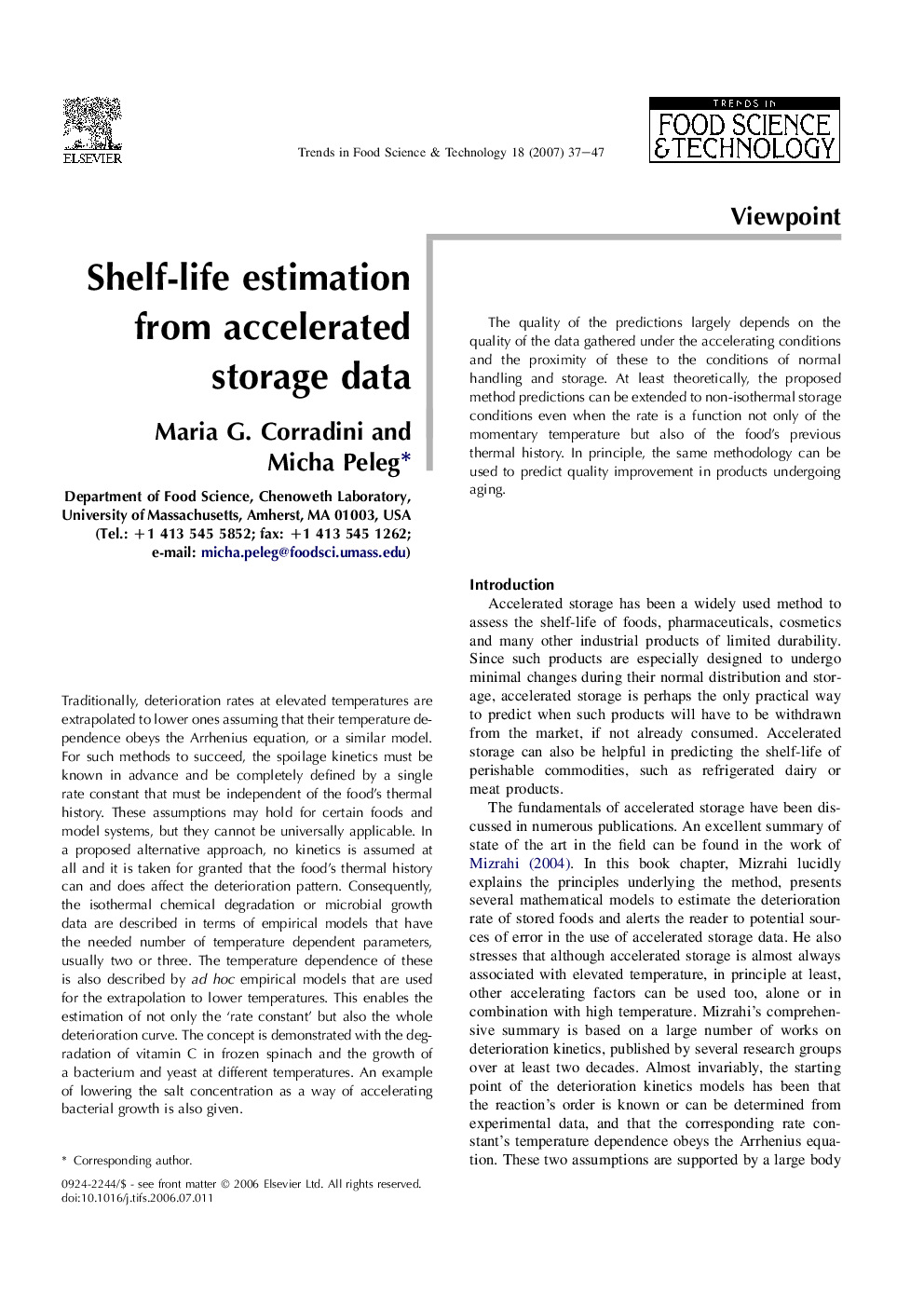 Shelf-life estimation from accelerated storage data
