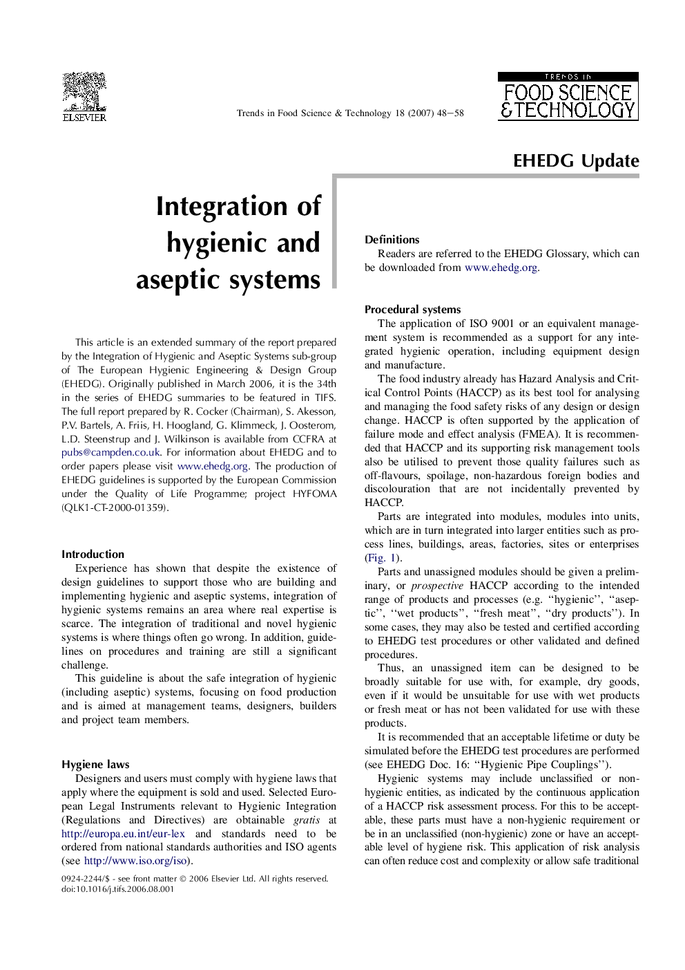 Integration of hygienic and aseptic systems