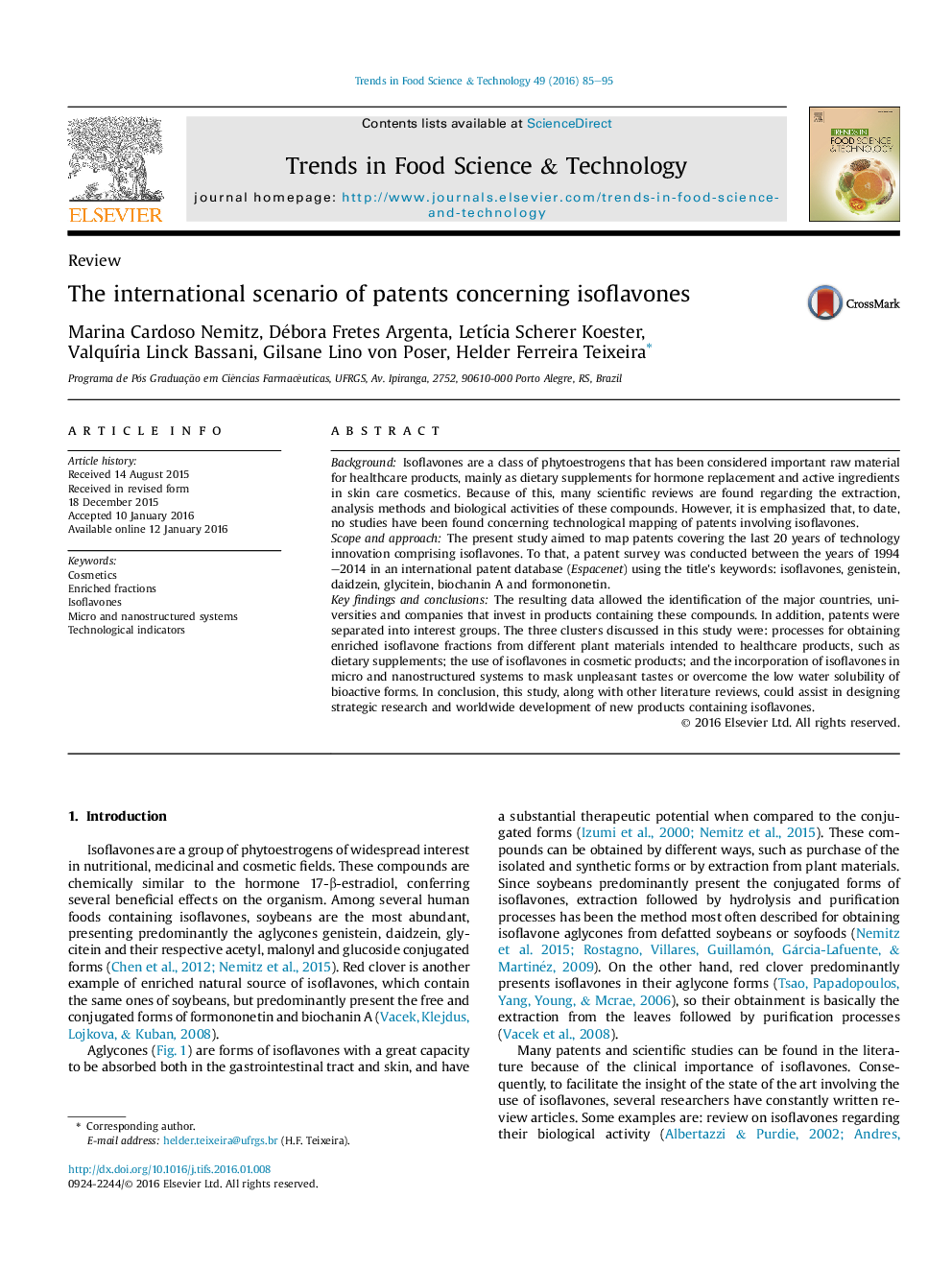 The international scenario of patents concerning isoflavones