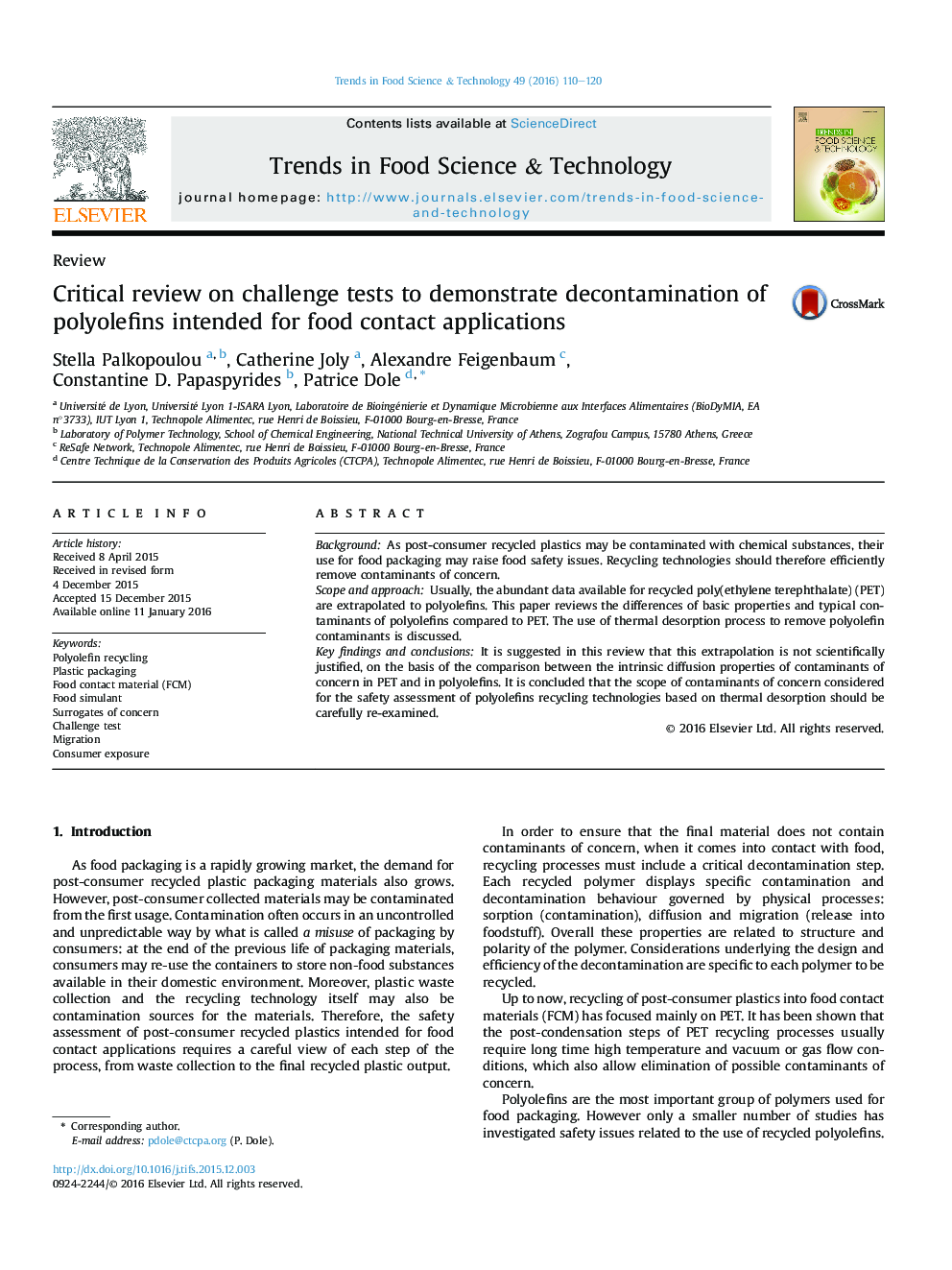 Critical review on challenge tests to demonstrate decontamination of polyolefins intended for food contact applications