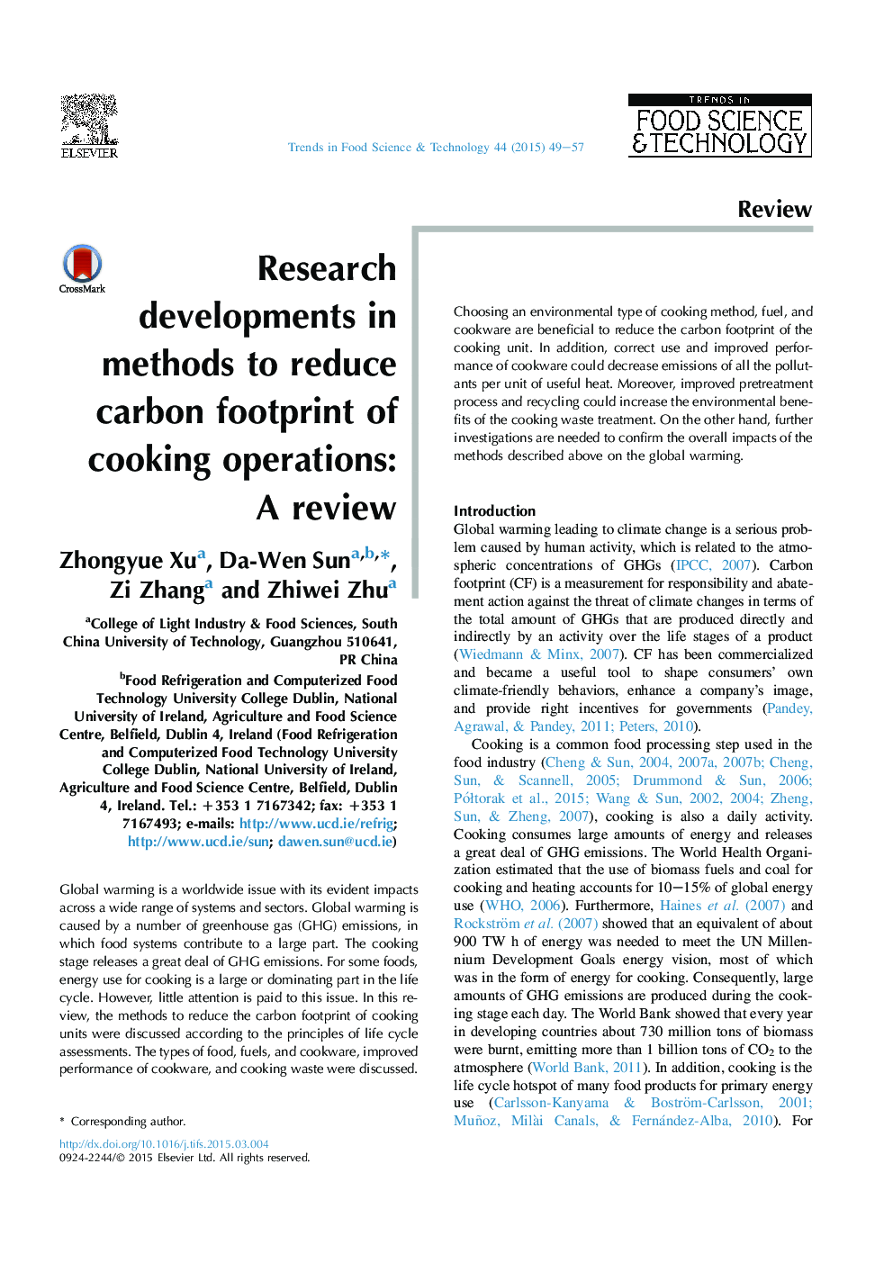 Research developments in methods to reduce carbon footprint of cooking operations: A review