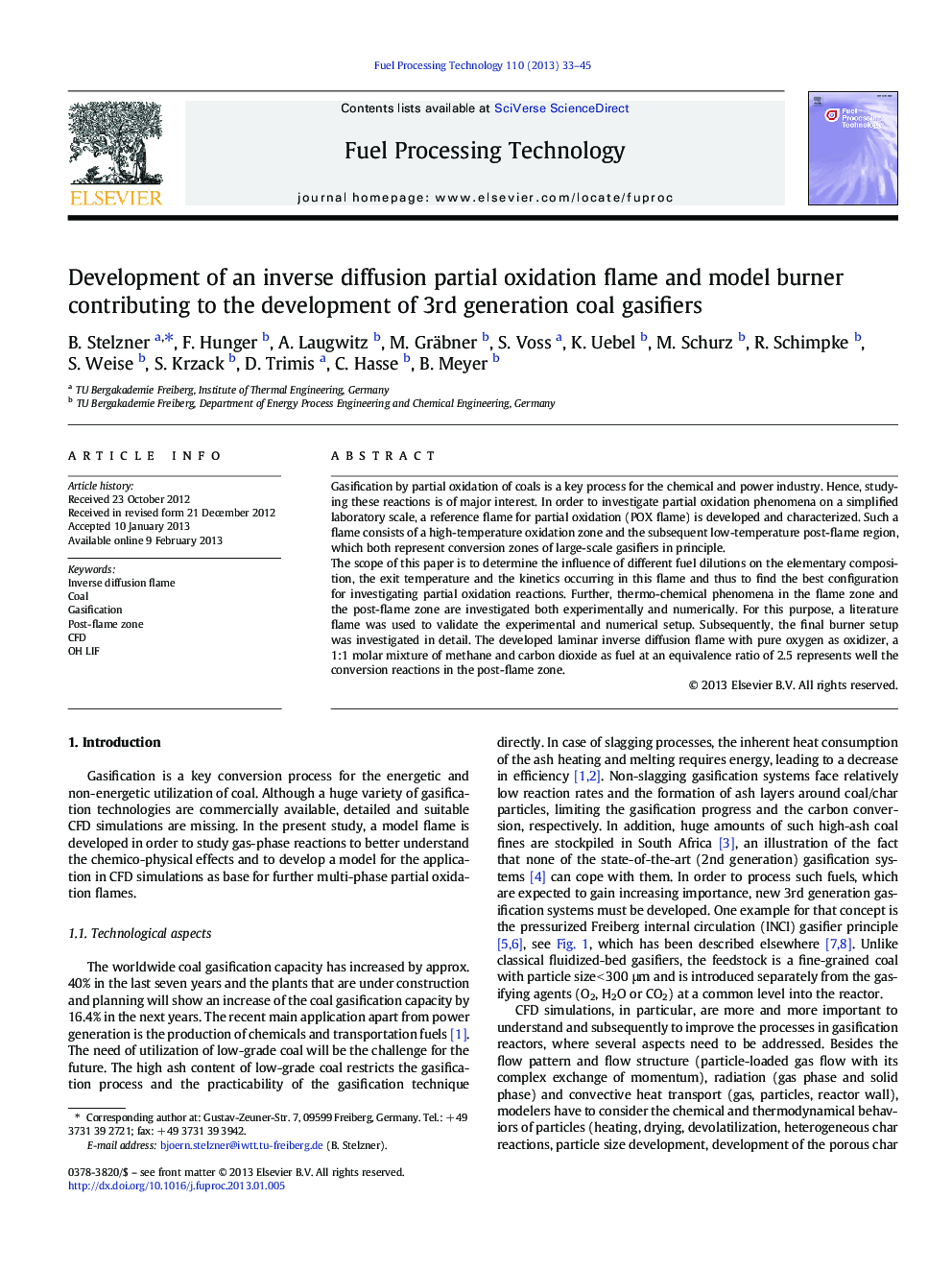 Development of an inverse diffusion partial oxidation flame and model burner contributing to the development of 3rd generation coal gasifiers