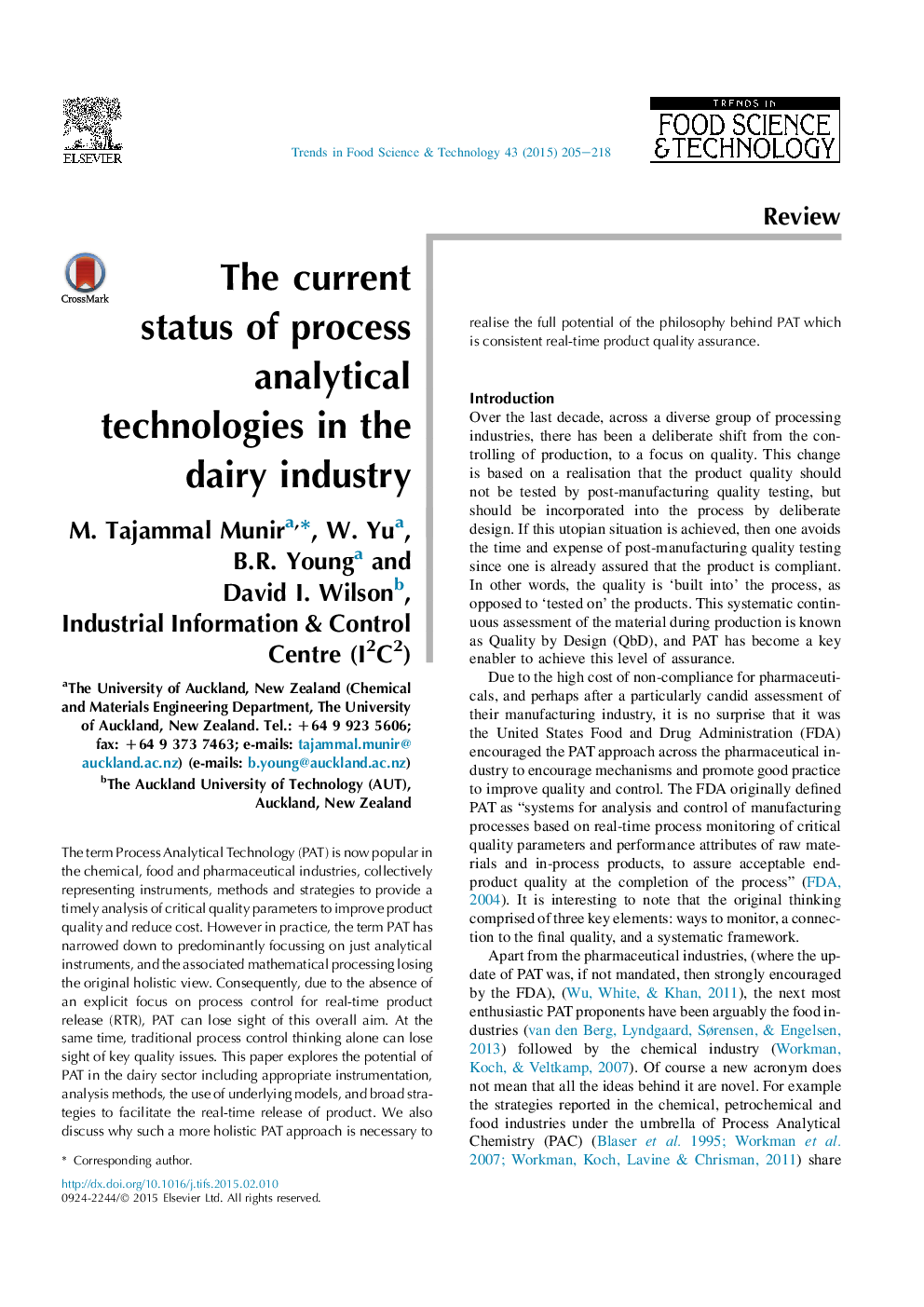 The current status of process analytical technologies in the dairy industry