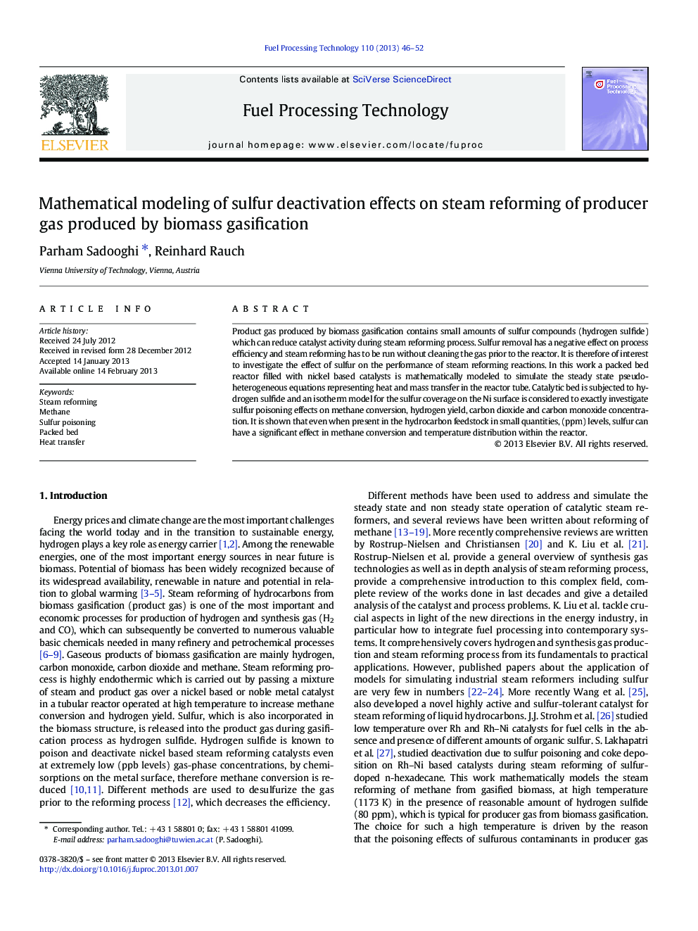 Mathematical modeling of sulfur deactivation effects on steam reforming of producer gas produced by biomass gasification