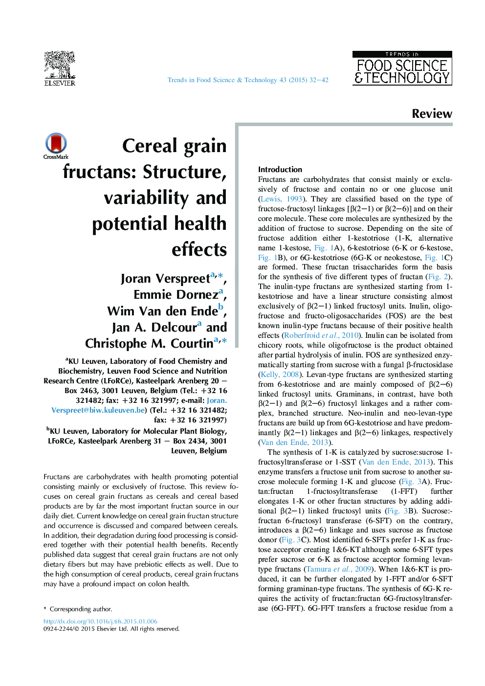 Cereal grain fructans: Structure, variability and potential health effects
