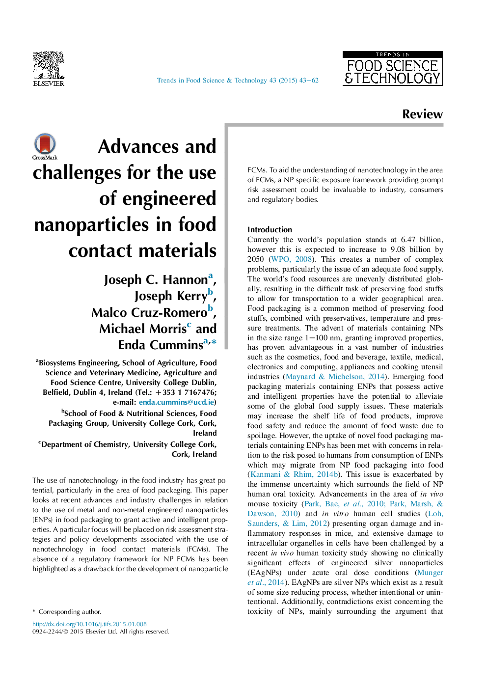 Advances and challenges for the use of engineered nanoparticles in food contact materials