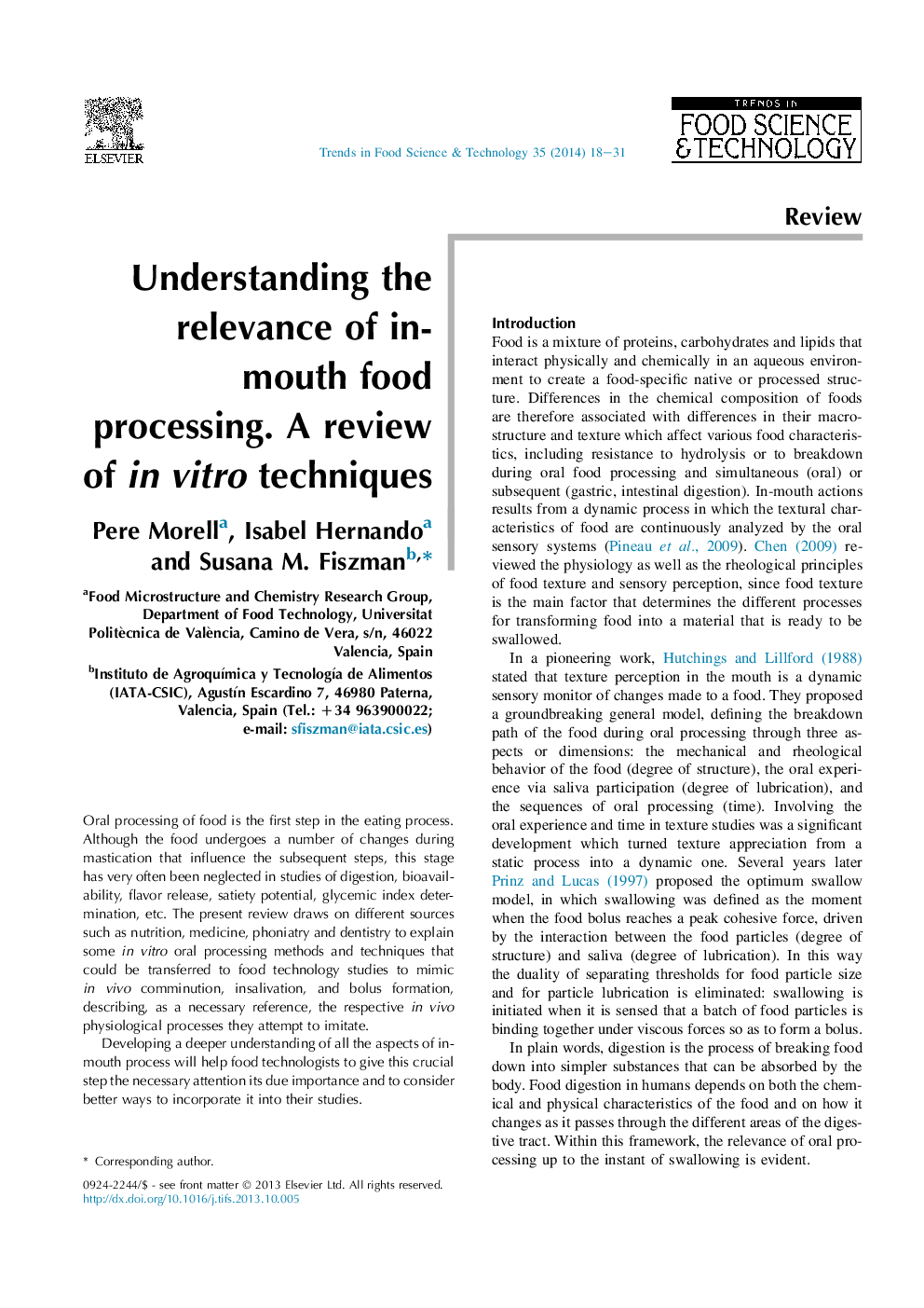 Understanding the relevance of in-mouth food processing. A review of in vitro techniques