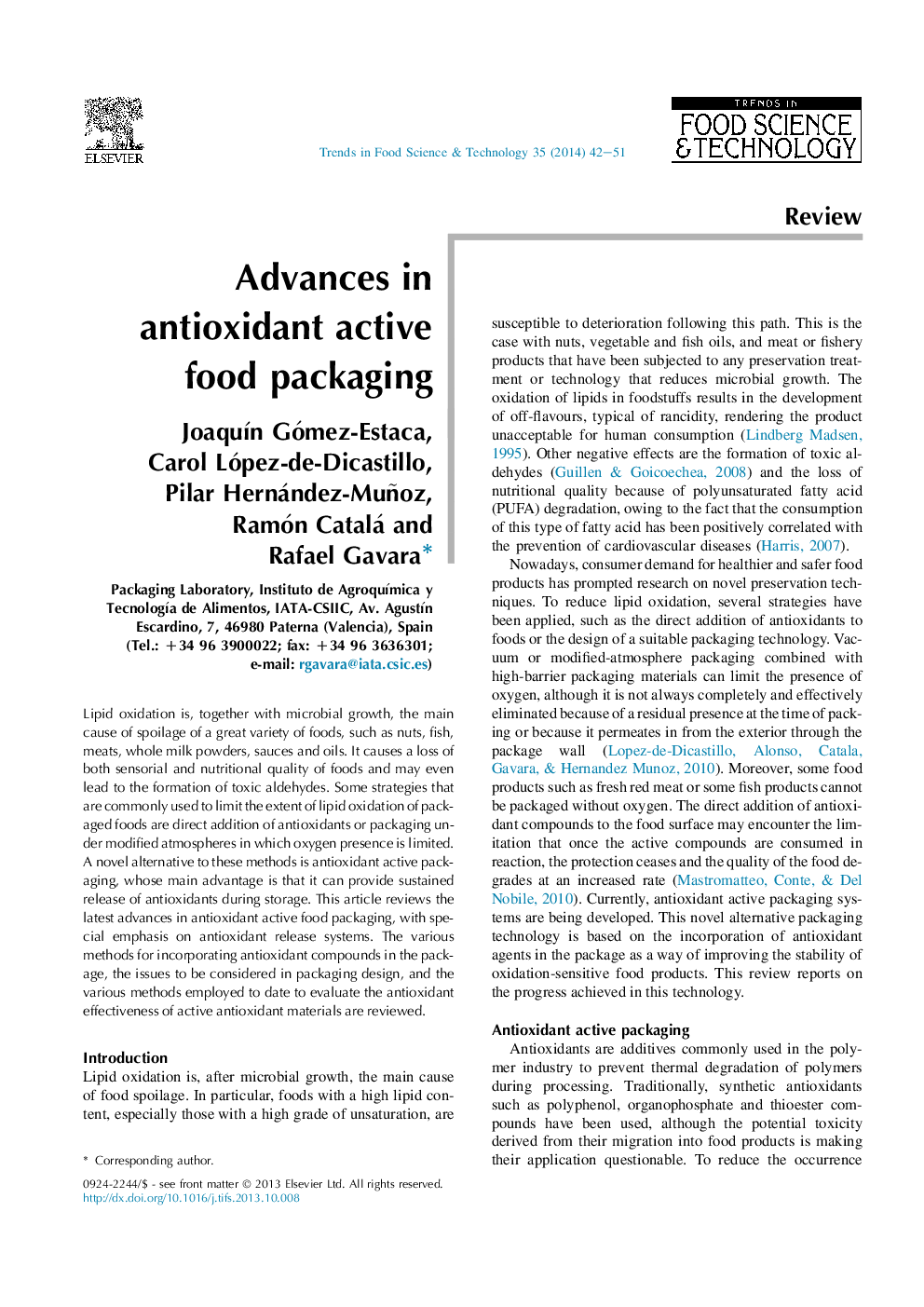 Advances in antioxidant active food packaging