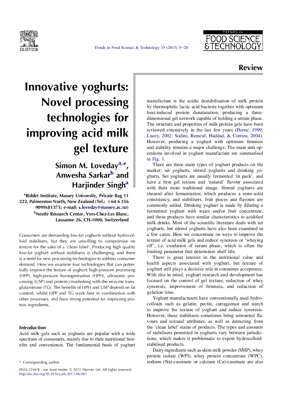 Innovative yoghurts: Novel processing technologies for improving acid milk gel texture