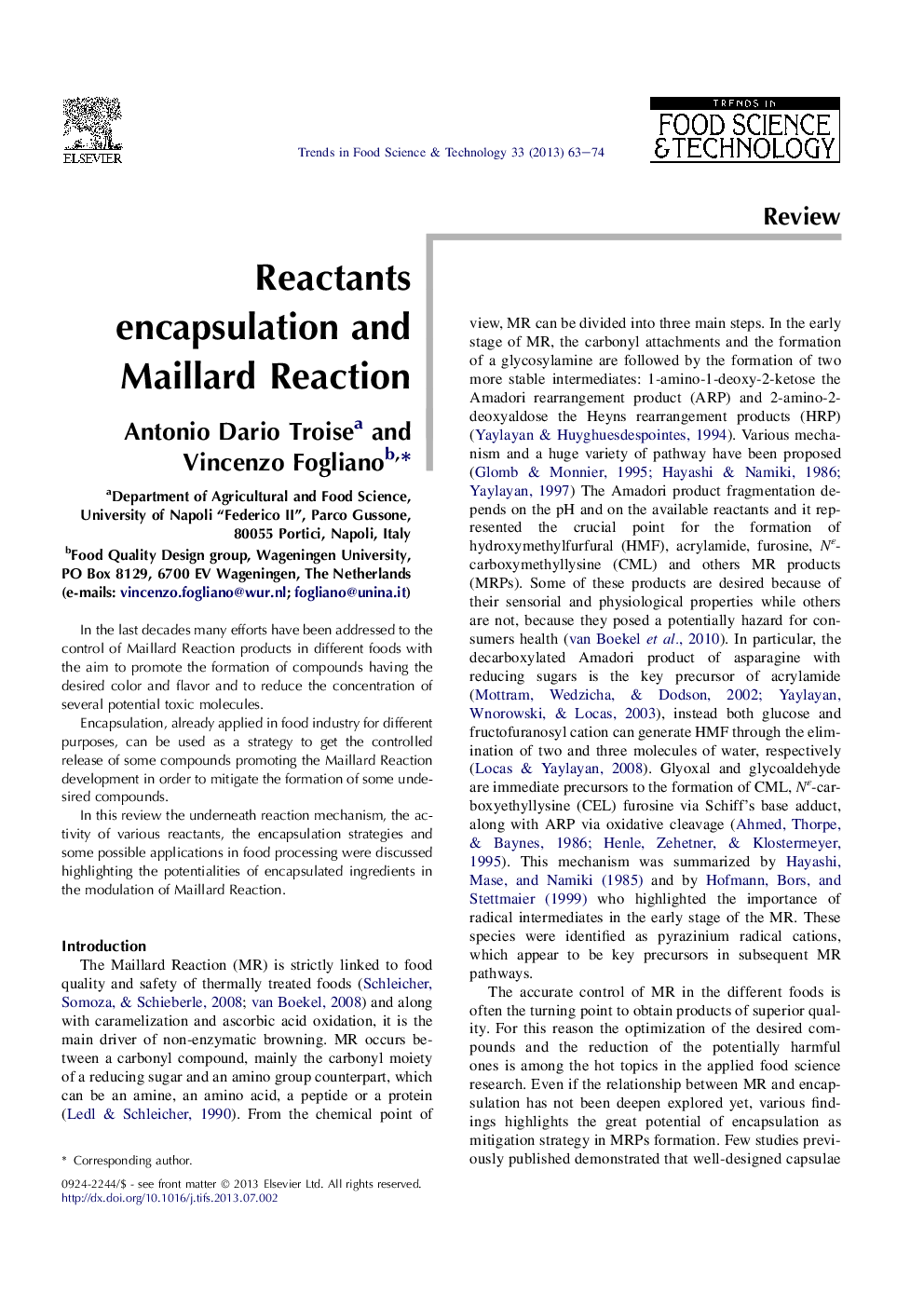 Reactants encapsulation and Maillard Reaction