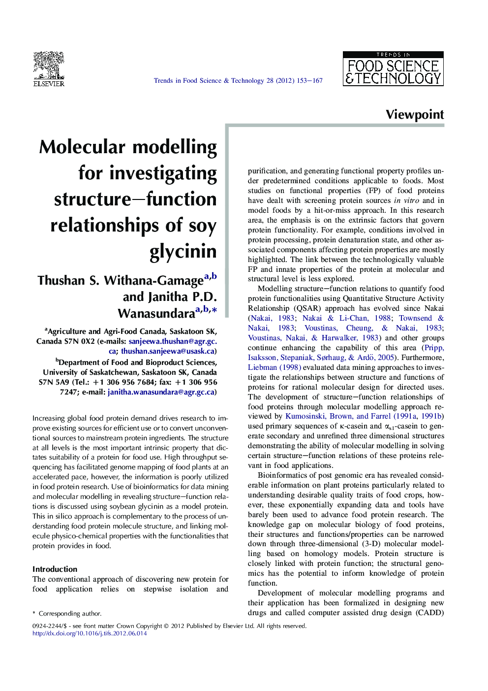 Molecular modelling for investigating structure–function relationships of soy glycinin