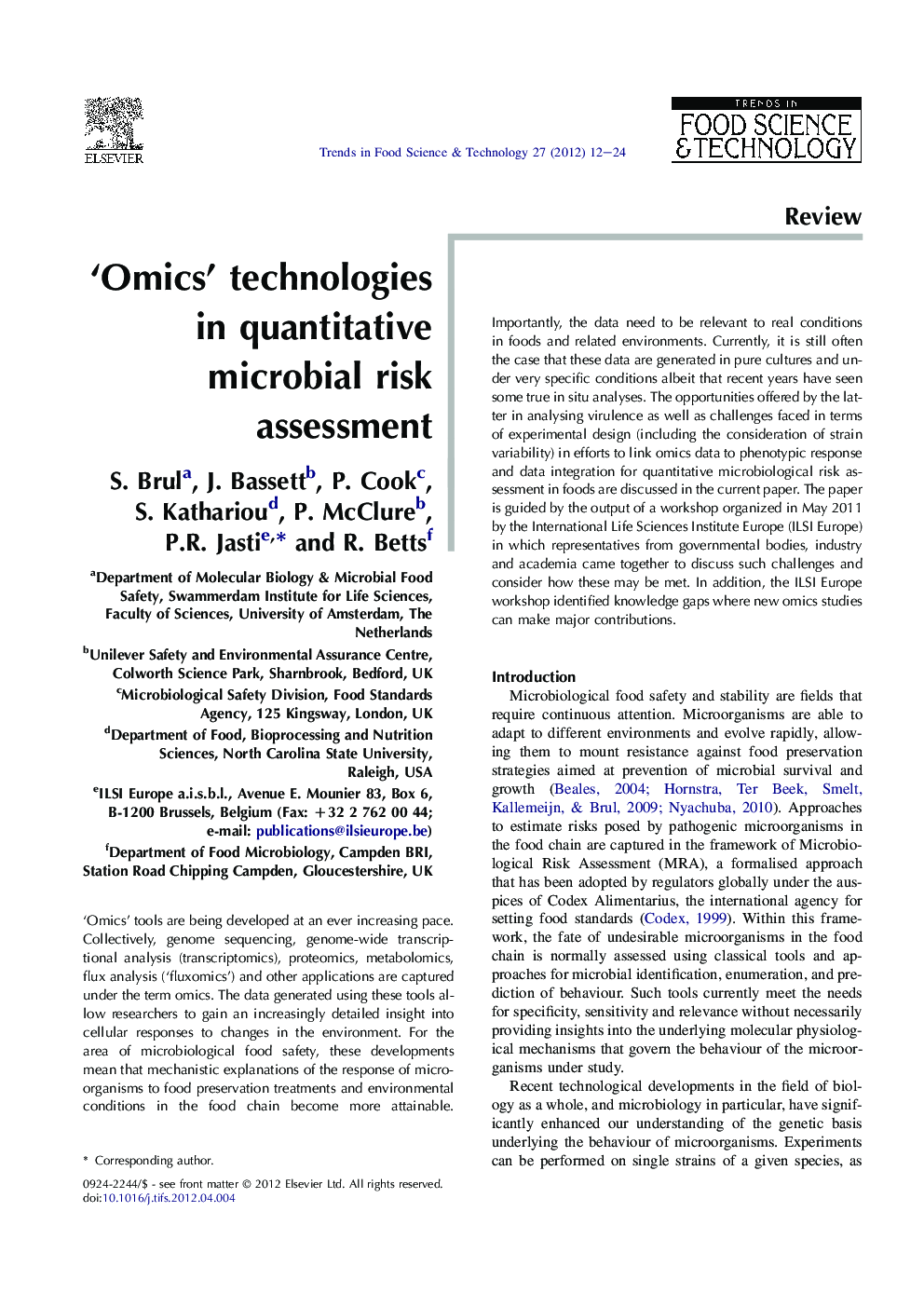 ‘Omics’ technologies in quantitative microbial risk assessment