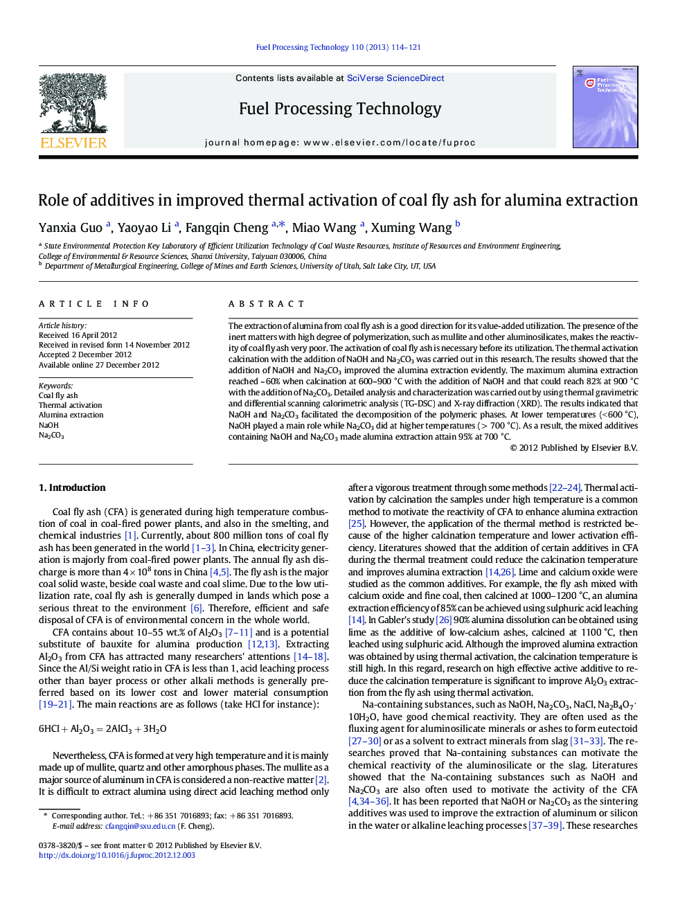 Role of additives in improved thermal activation of coal fly ash for alumina extraction