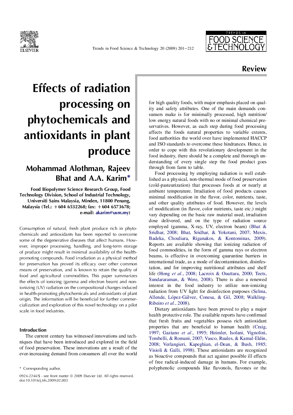 Effects of radiation processing on phytochemicals and antioxidants in plant produce