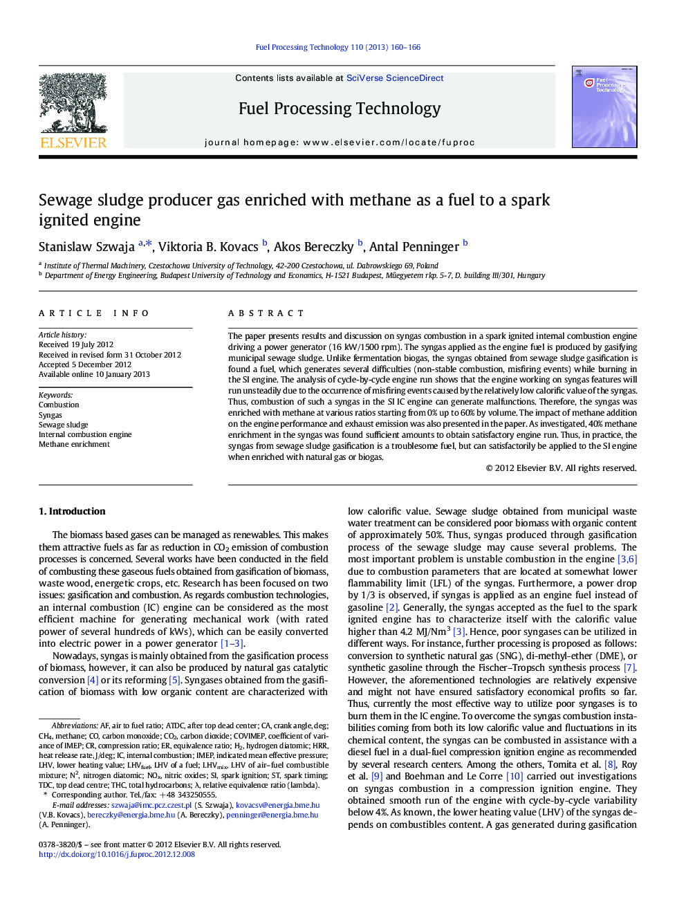 Sewage sludge producer gas enriched with methane as a fuel to a spark ignited engine