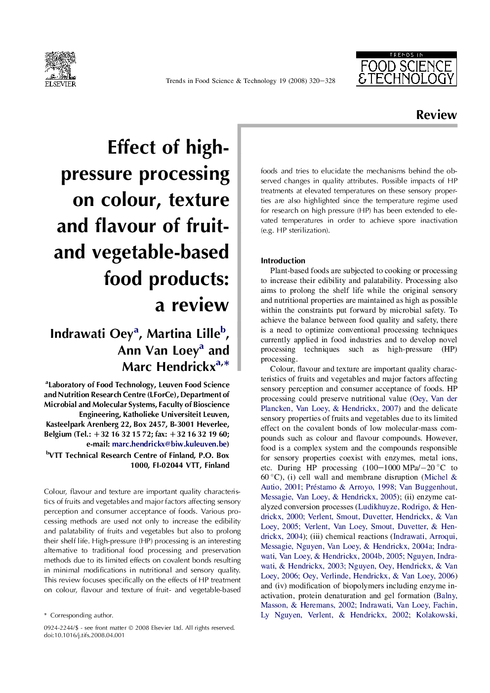 Effect of high-pressure processing on colour, texture and flavour of fruit- and vegetable-based food products: a review