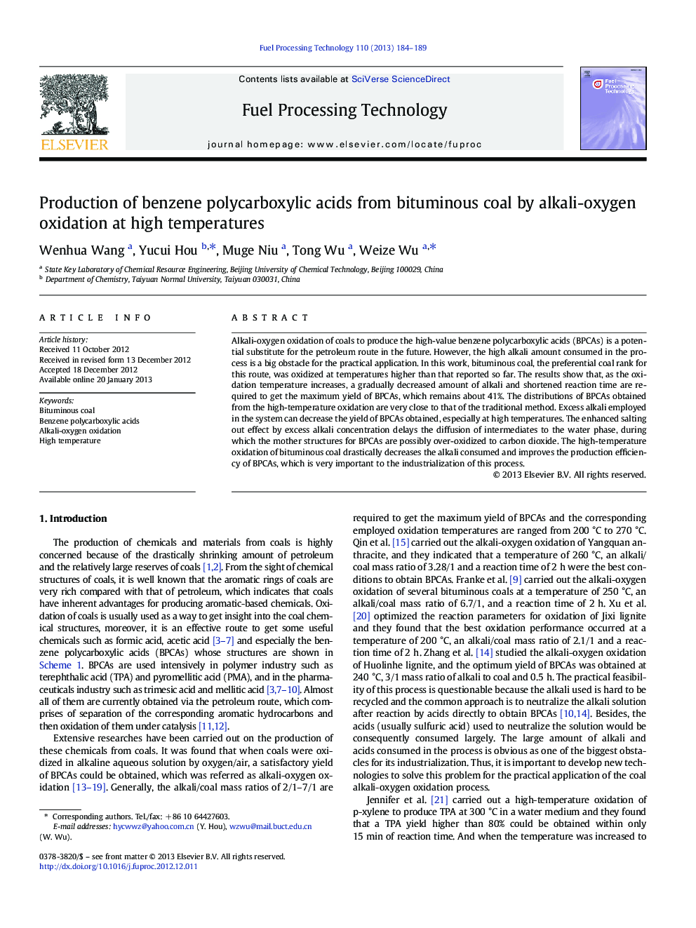 Production of benzene polycarboxylic acids from bituminous coal by alkali-oxygen oxidation at high temperatures