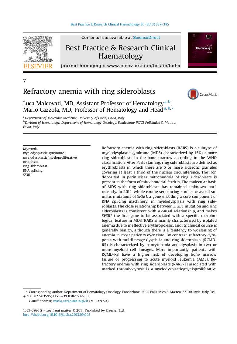 Refractory anemia with ring sideroblasts