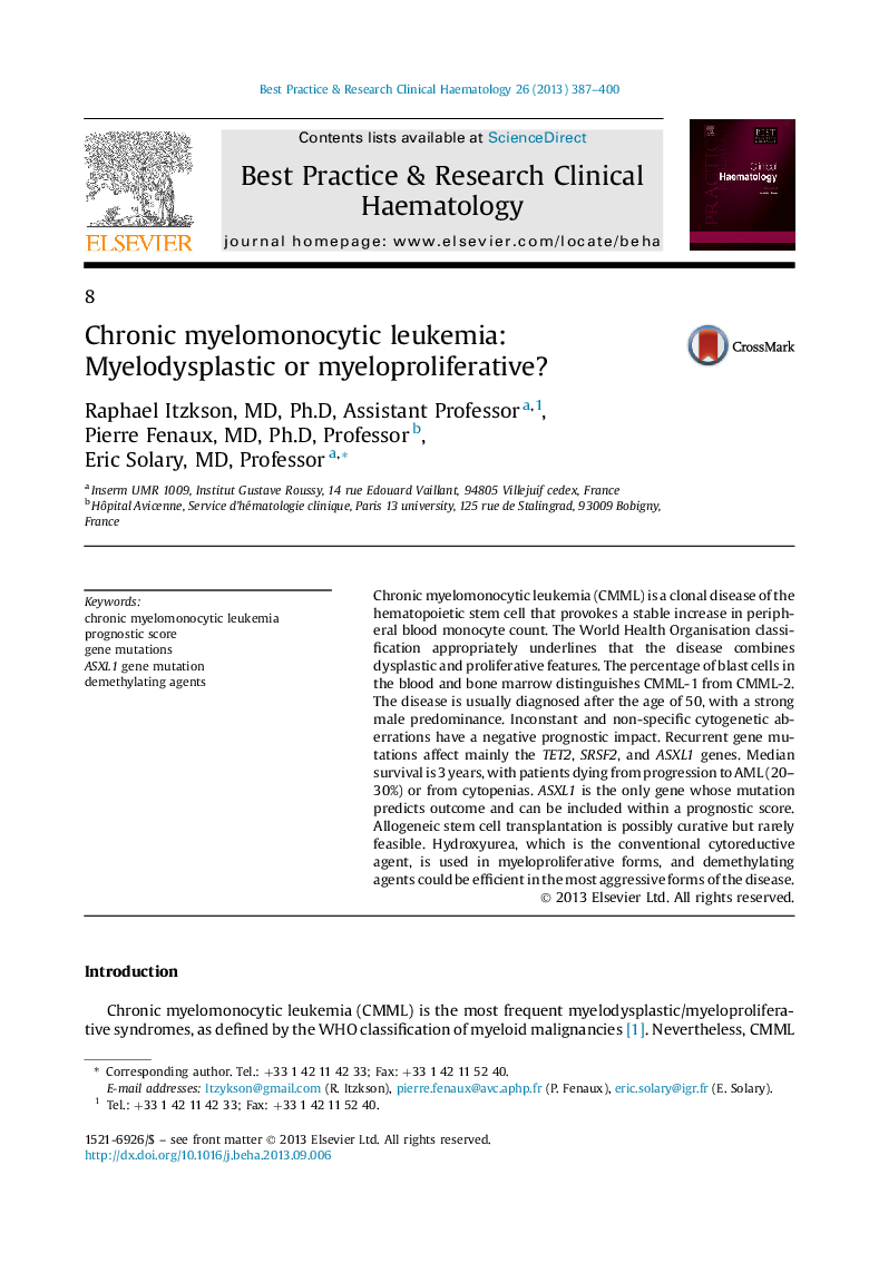 Chronic myelomonocytic leukemia: Myelodysplastic or myeloproliferative?