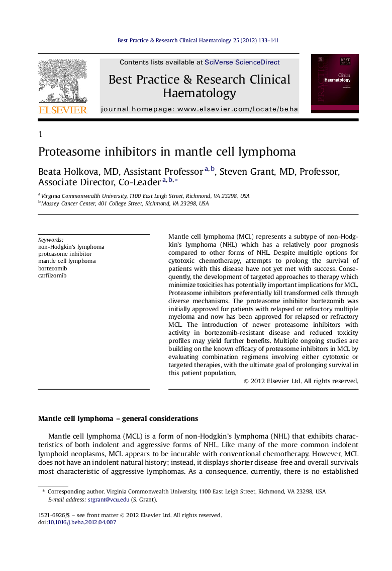 Proteasome inhibitors in mantle cell lymphoma