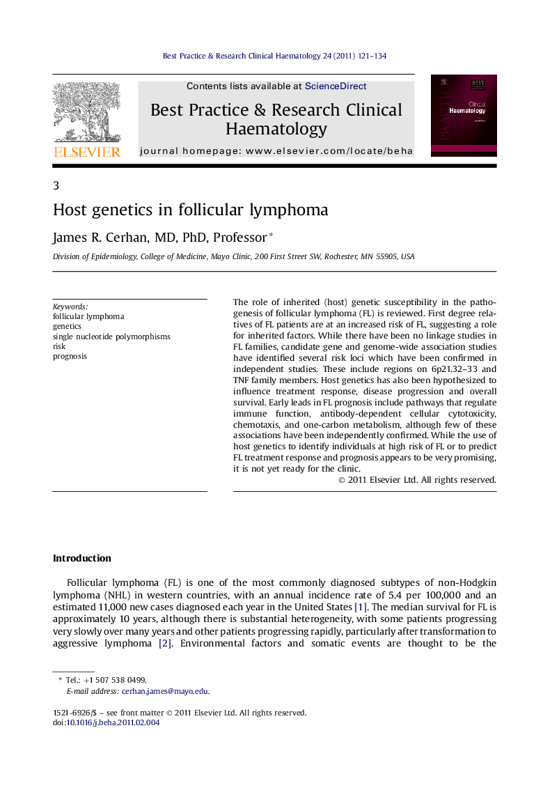 Host genetics in follicular lymphoma