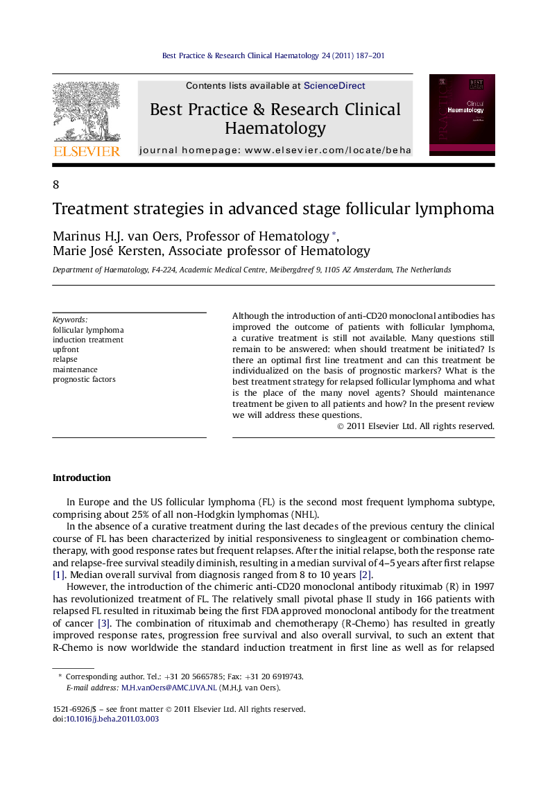 Treatment strategies in advanced stage follicular lymphoma