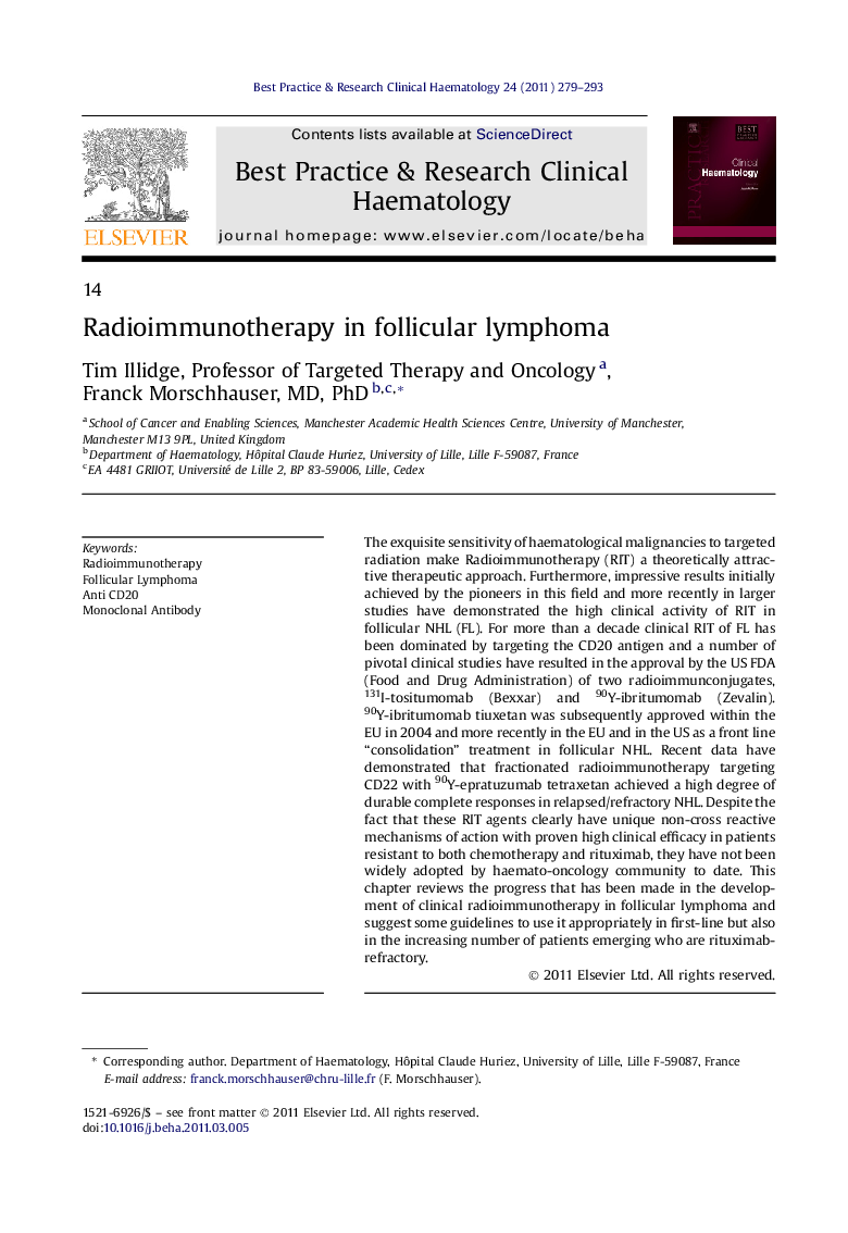 Radioimmunotherapy in follicular lymphoma