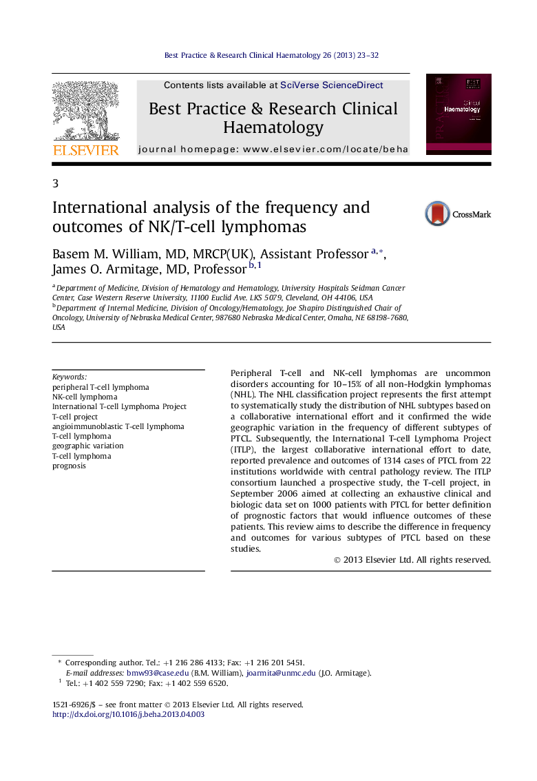 International analysis of the frequency and outcomes of NK/T-cell lymphomas