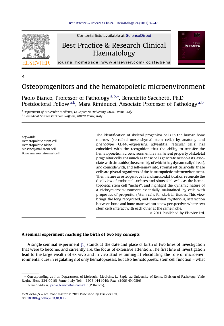 Osteoprogenitors and the hematopoietic microenvironment