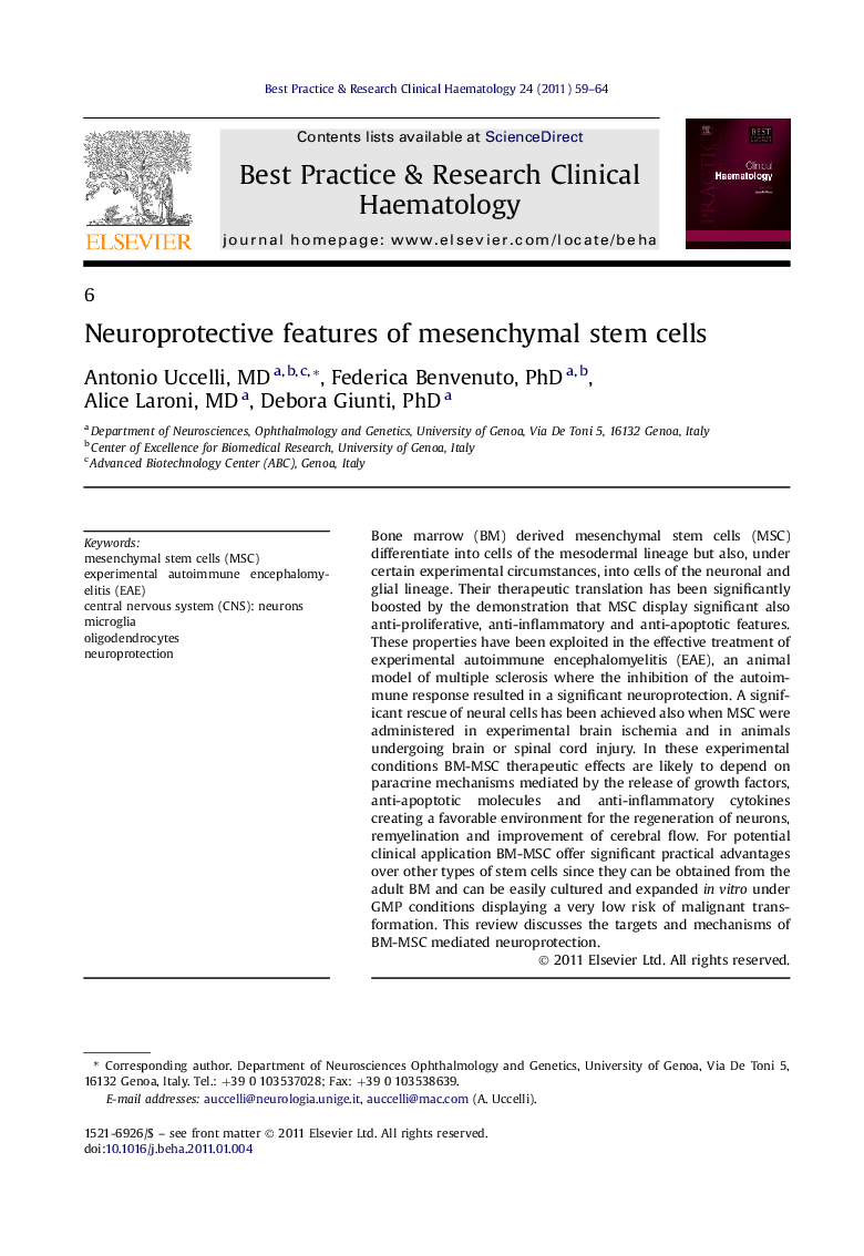 Neuroprotective features of mesenchymal stem cells