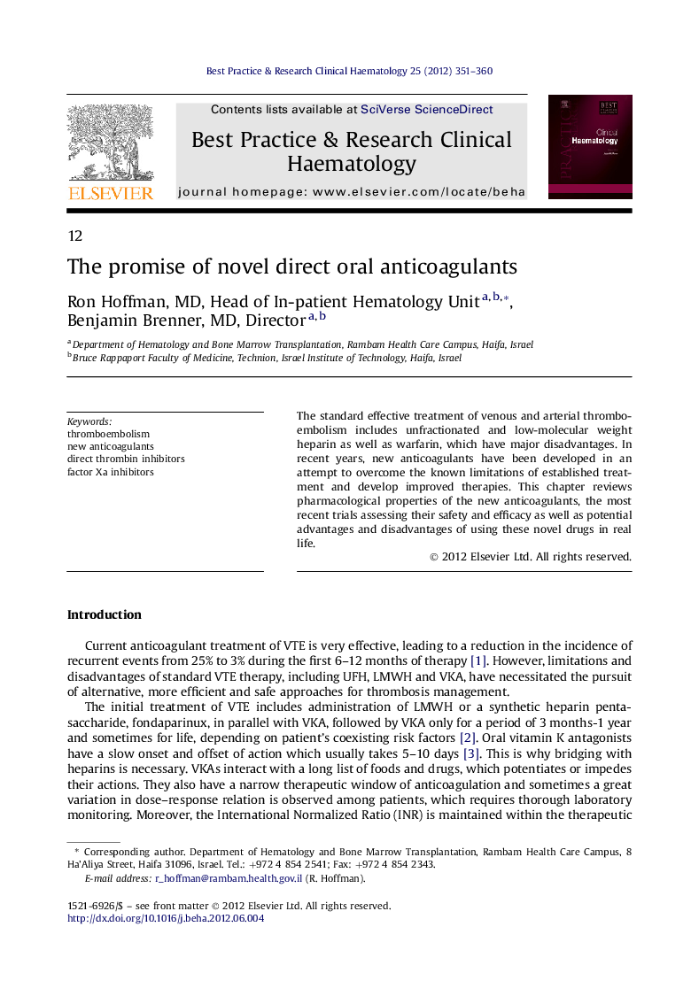 The promise of novel direct oral anticoagulants