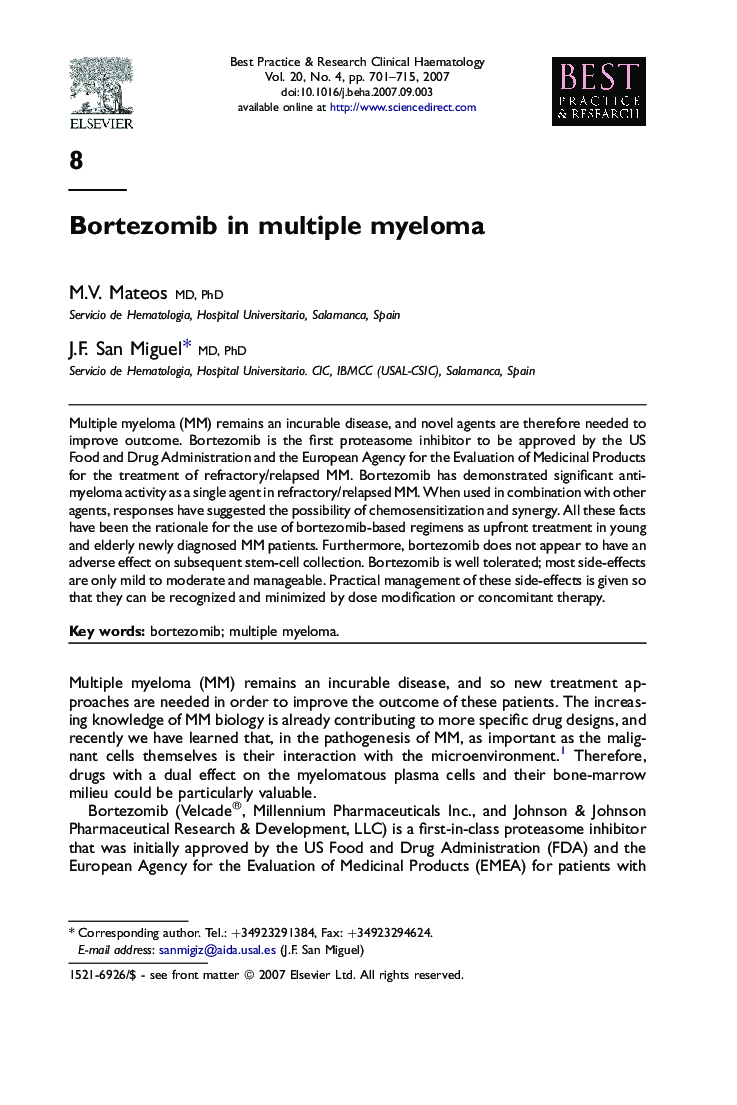 Bortezomib in multiple myeloma